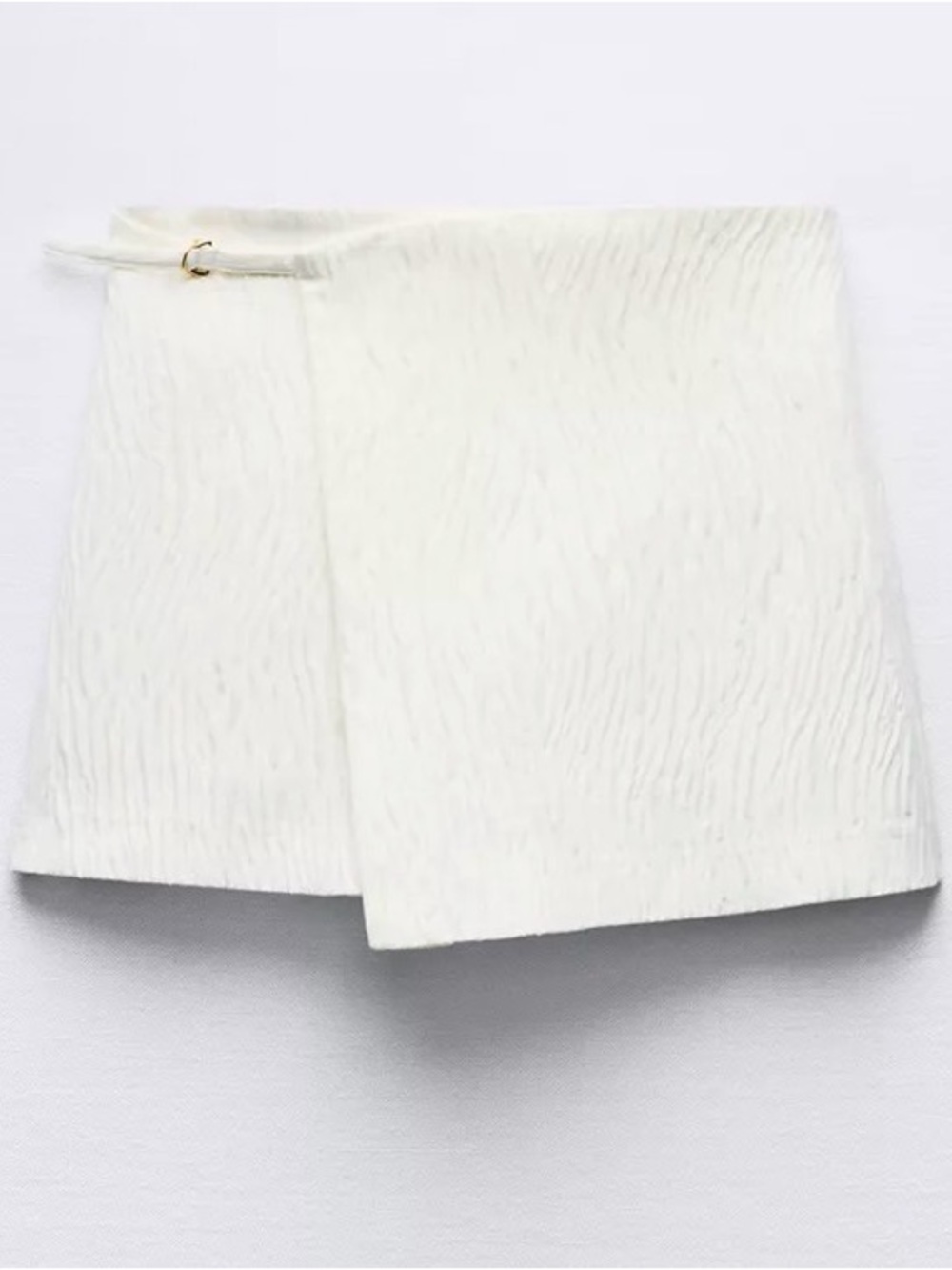 White Textured Wrap Front Skort with Side Buckle